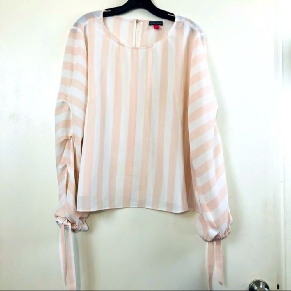 SOLD. Vince Cameo Pink & White Stripe Flowy Blouse- Size XL - Picture 1 of 10